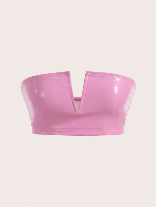 Barbie Gworl Faux Leather Textured Tube Top