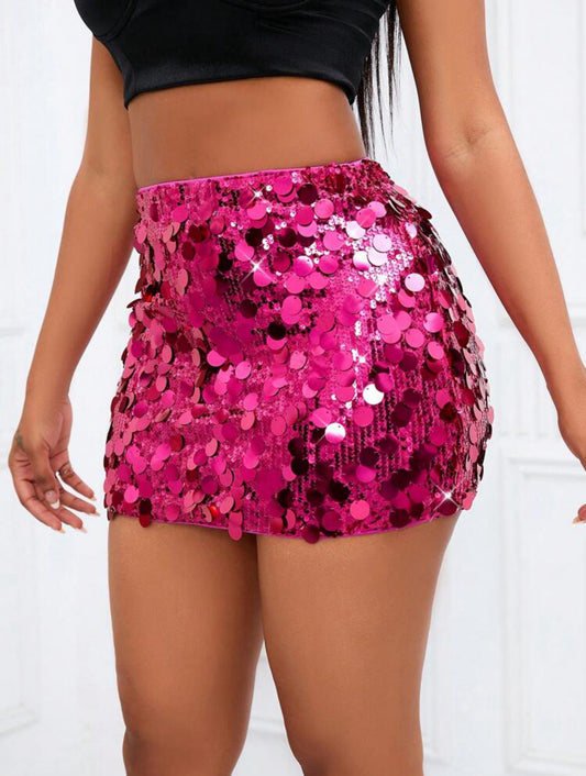 *PINK-TOBER* Sequin Bodycon High Waisted Mini Skirt